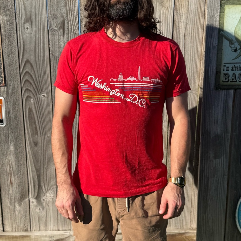 Vintage 80s Single Stitch Washington DC Shirt Size Small Red